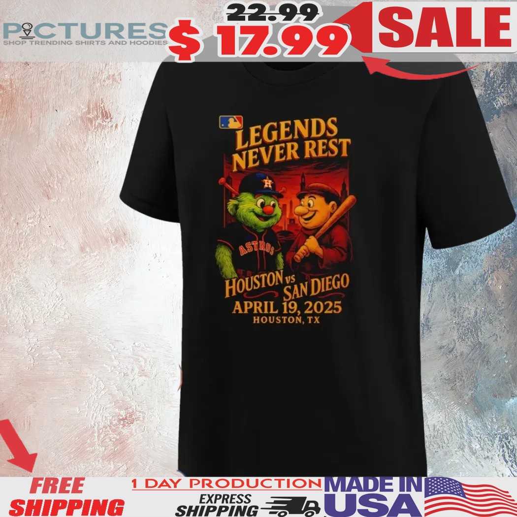 MLB Gameday Houston Astros vs San Diego Padres Legends Never Rest Houston 2025 Shirt