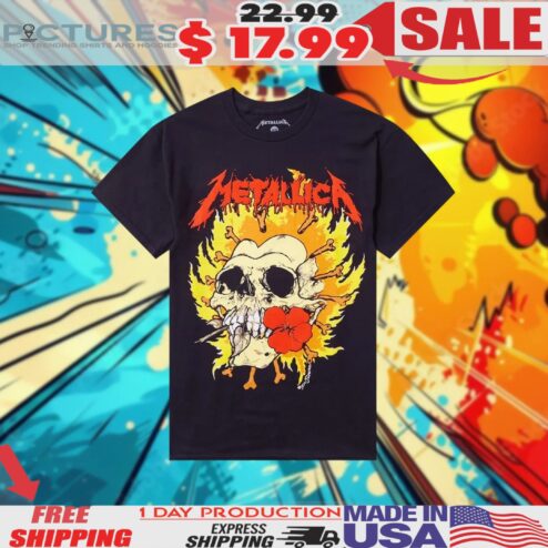 Metallica Flaming Skull & Flower Puff Paint Shirt