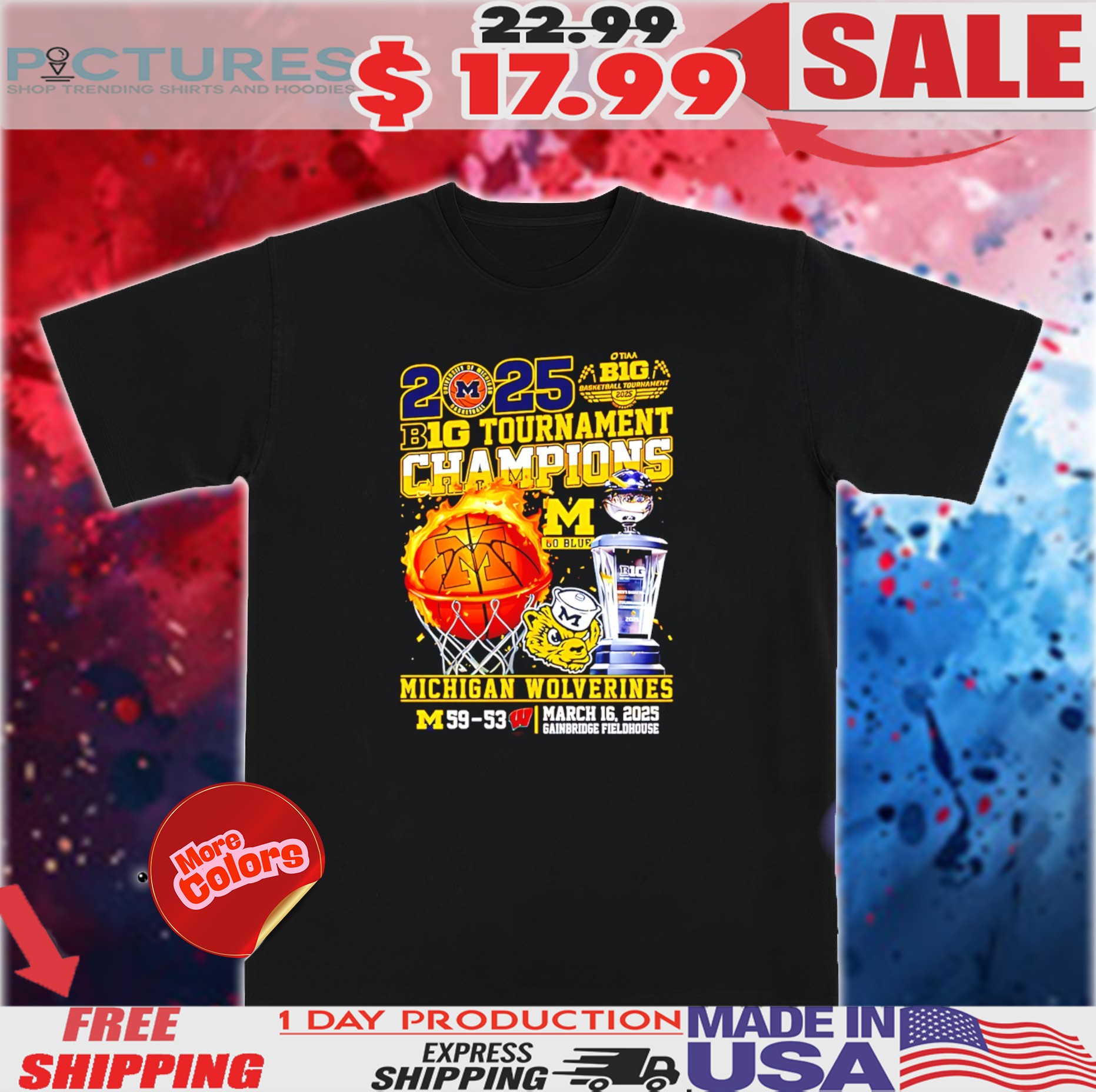 Michigan Wolverines 2025 Big Tournament Champions Score Shirt