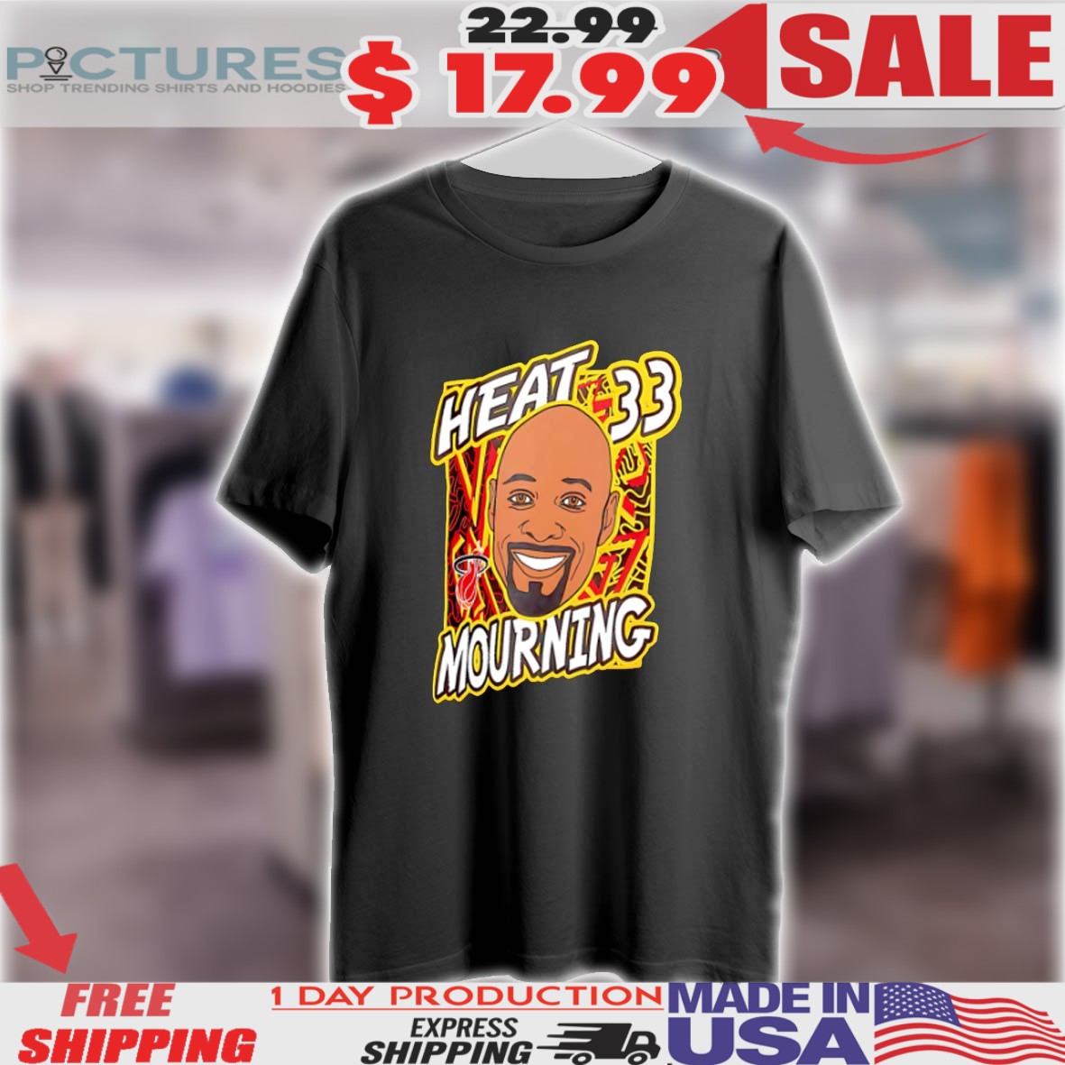 Mitchell Ness Alonzo Mourning Heathered Miami Heat Shirt