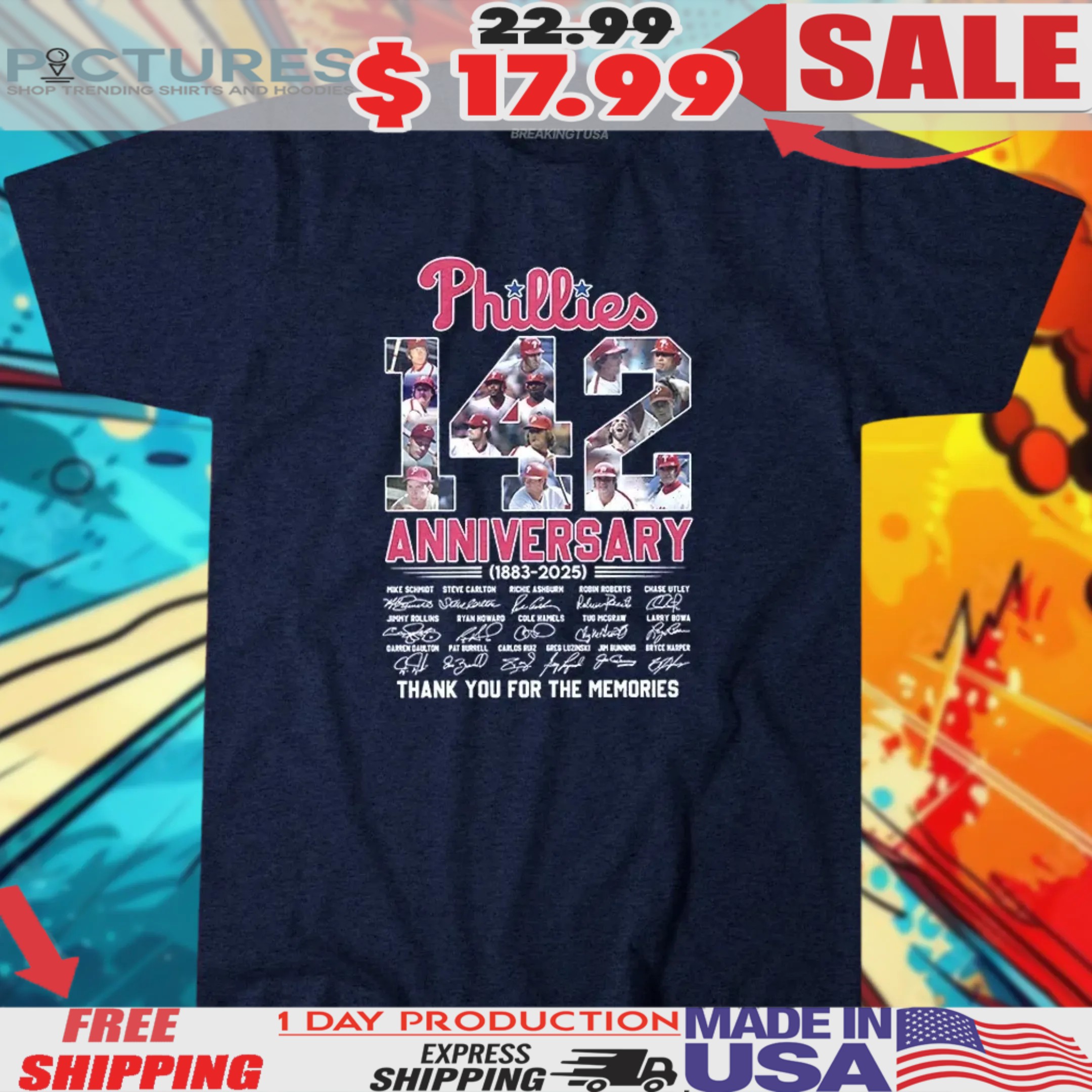 Philadelphia Phillies 142 Anniversary 1883 2025 Thank You For The Memories Signature Shirt