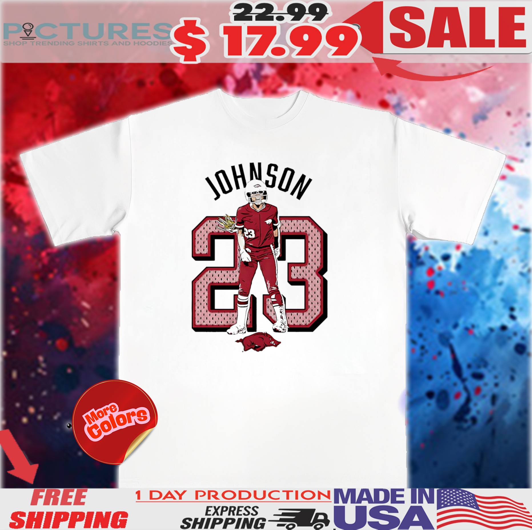 Reagan Johnson 23 Arkansas Razorbacks Graphic Shirt
