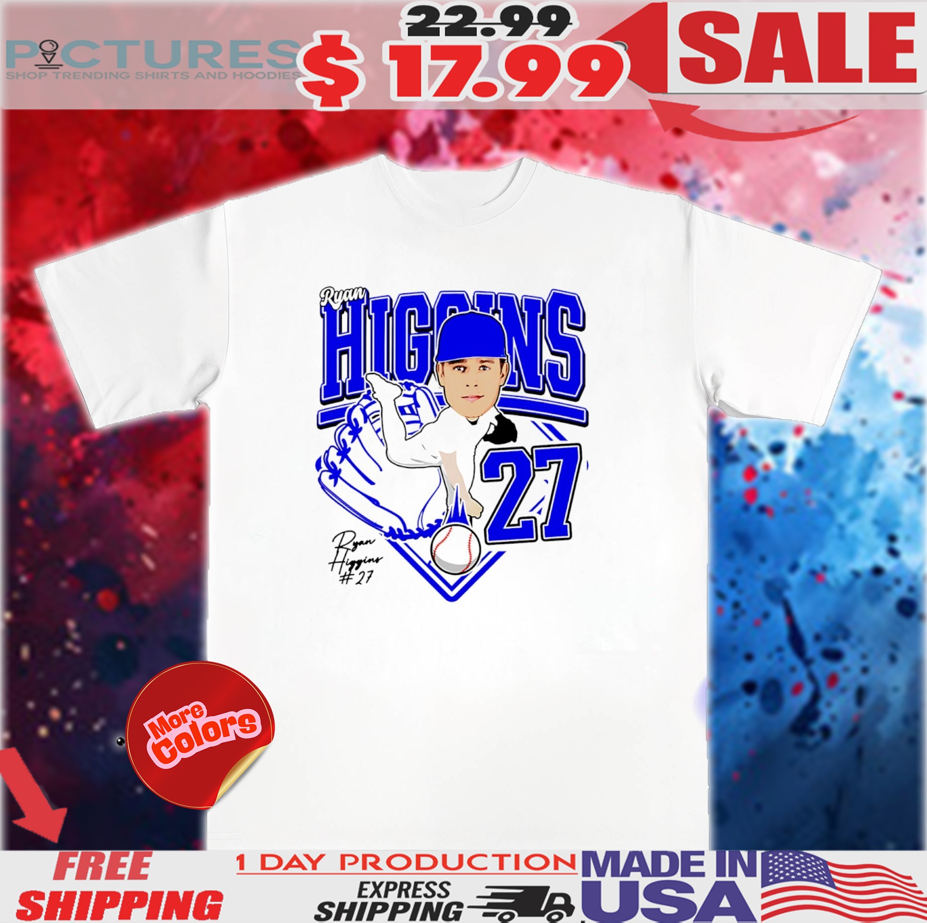 Ryan Higgins 27 Duke baseball caricature chibi shirt