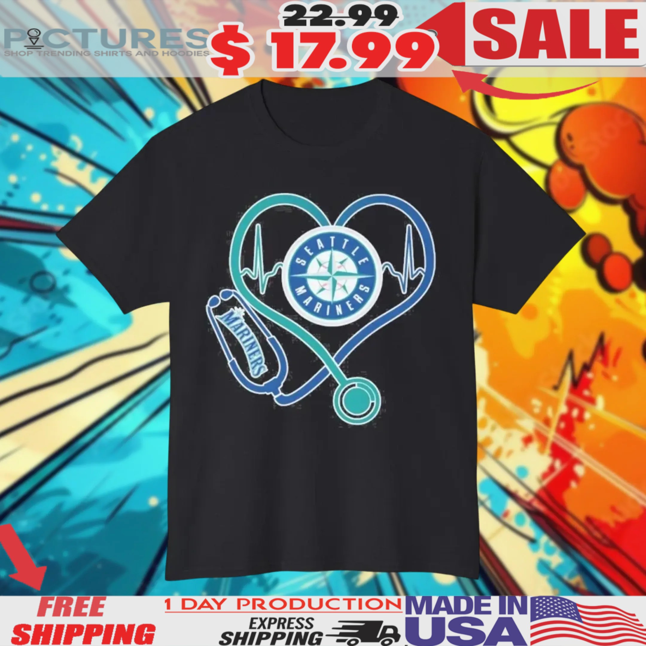 Seattle Mariners Caring Nurses Heart Shirt