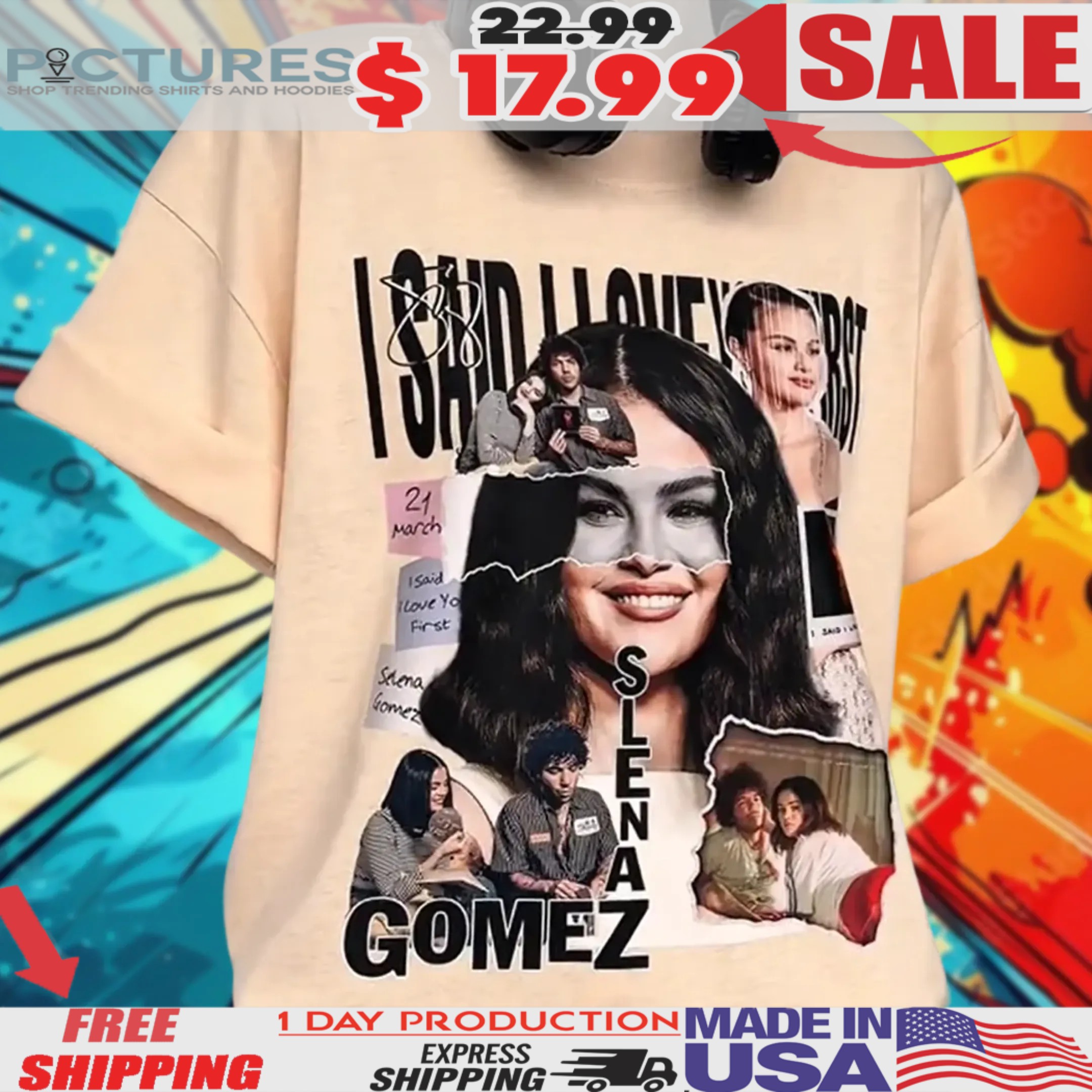 Selena Gomez Benny Blanco I Said I Love You First Collage Photo Vintage Shirt