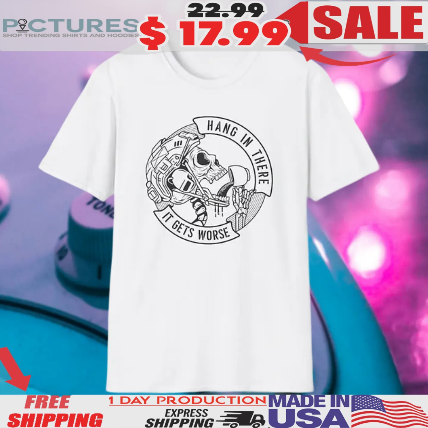 Skull Construction Worker Hang In There It Gets Worse Shirt