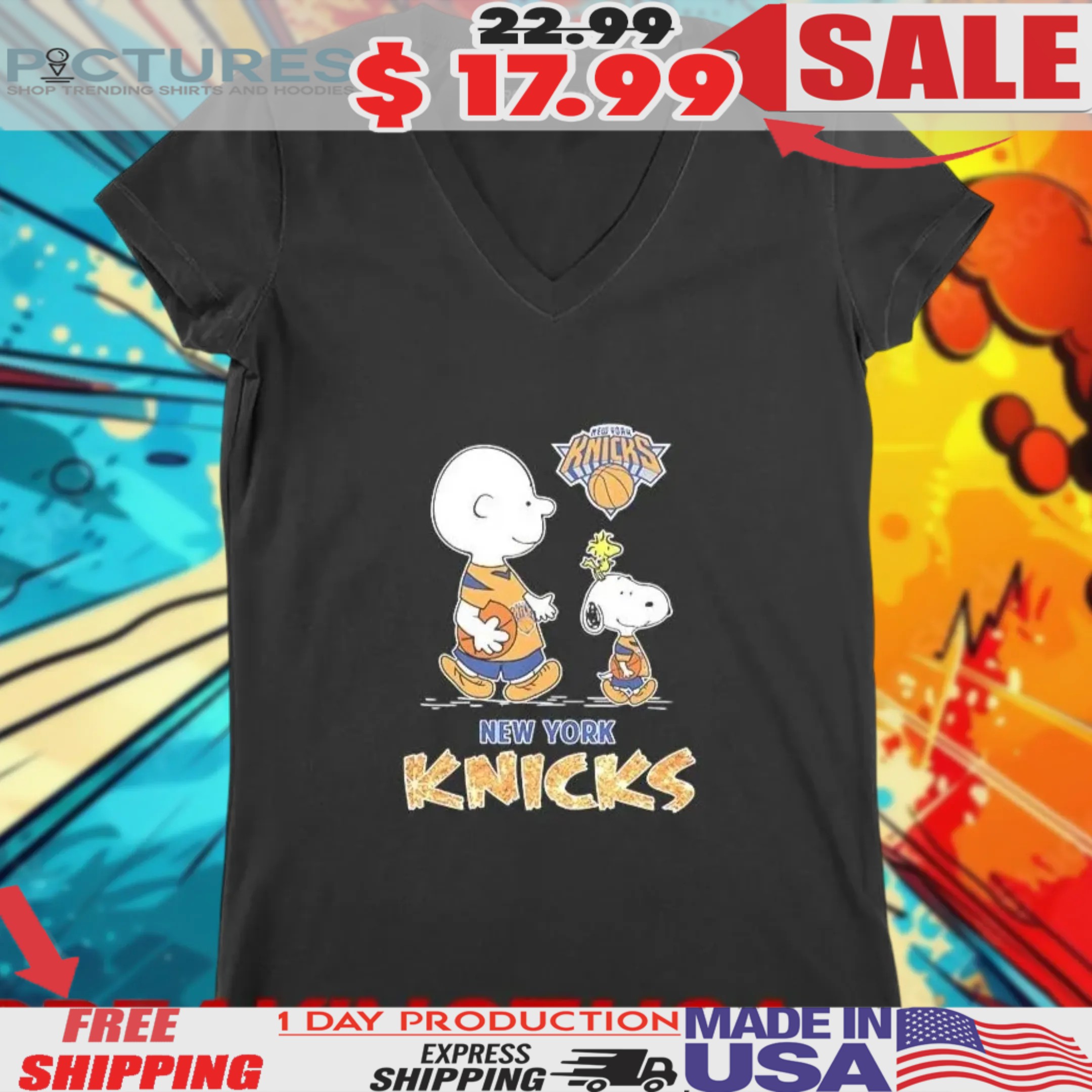 Snoopy Woodstock and Charlie Brown walking New York Knicks Shirt