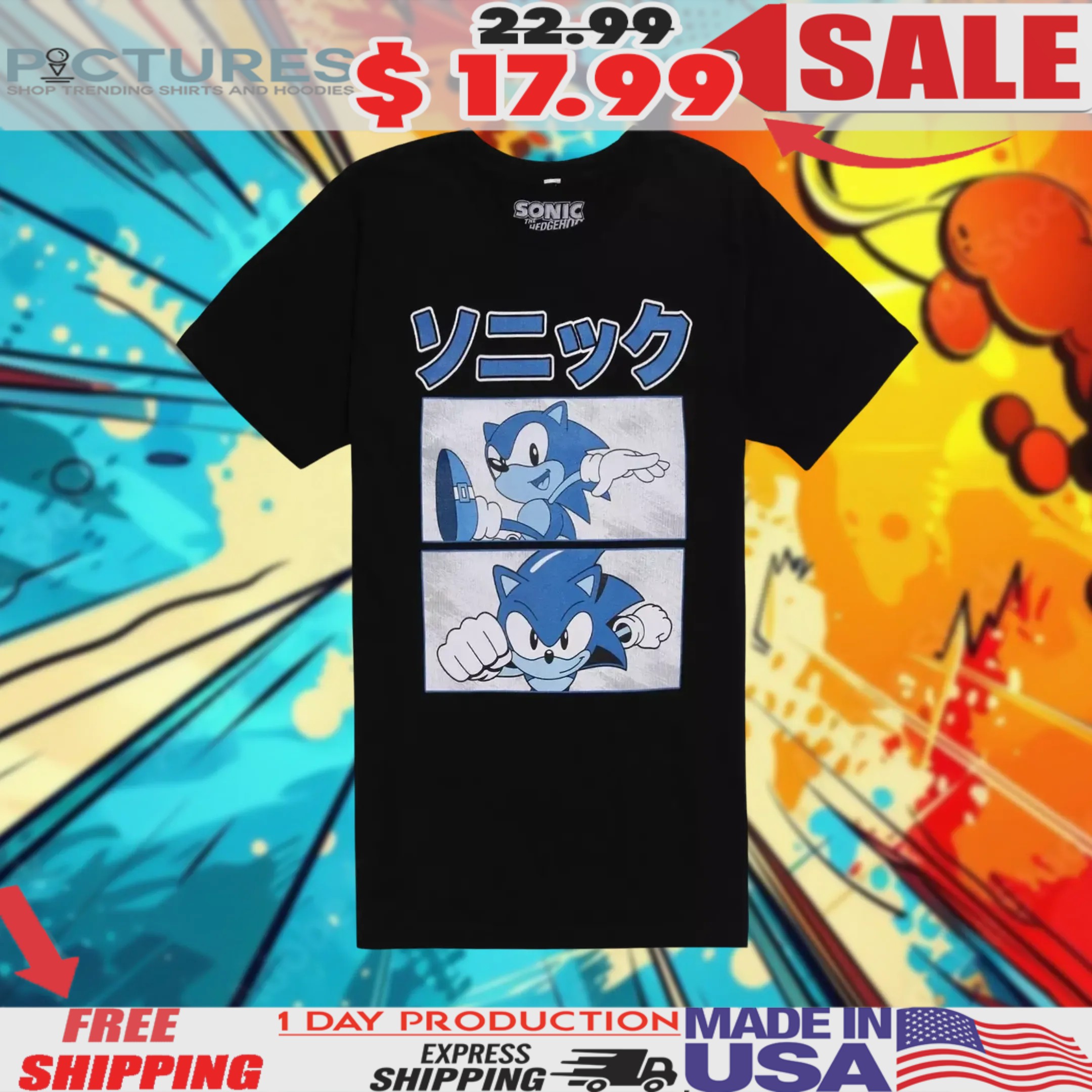 Sonic The Hedgehog Blue Panels Shirt Sonic The Hedgehog Blue Panels Shirt