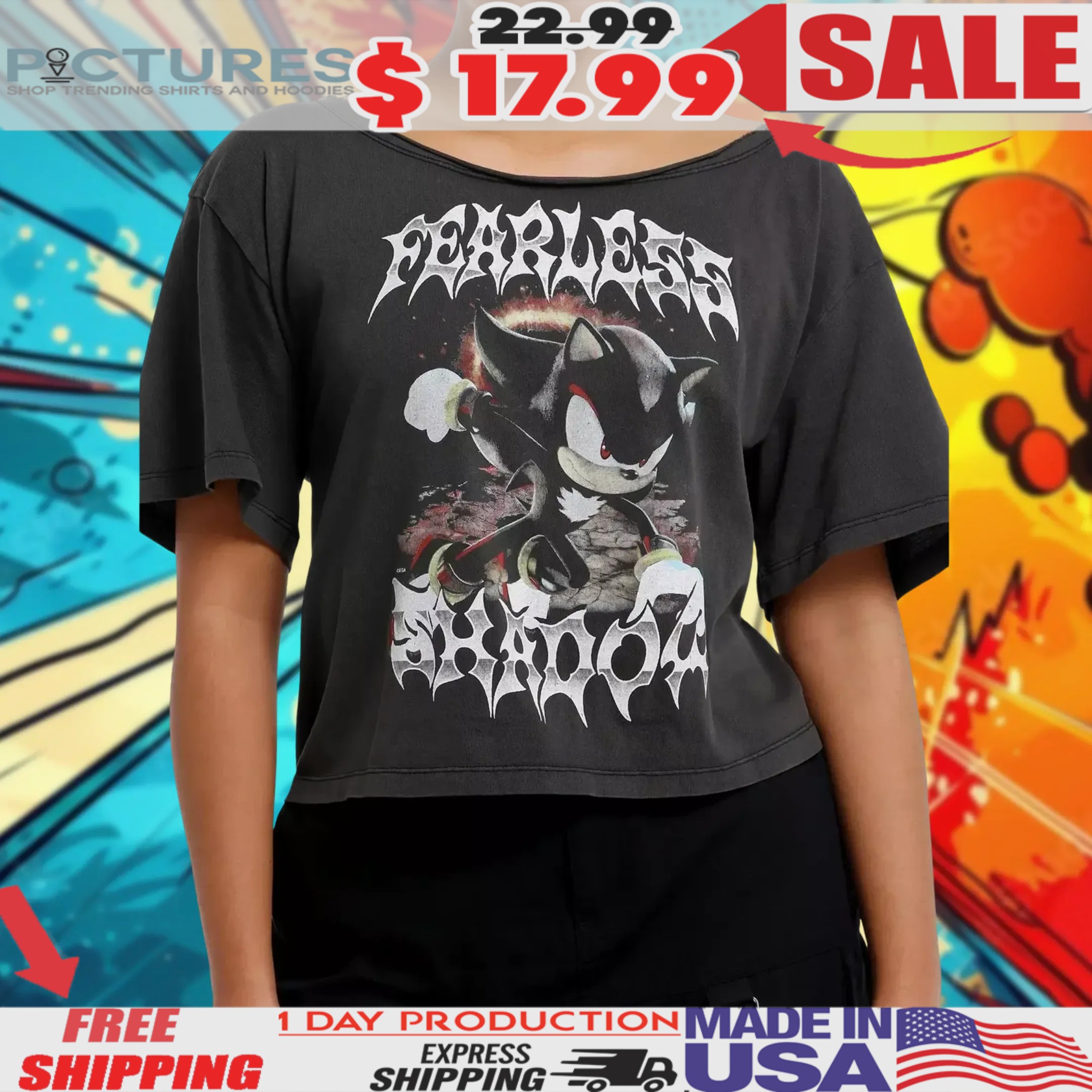 Sonic The Hedgehog Fearless Shadow Shirt • Picturestees Clothing LLC
