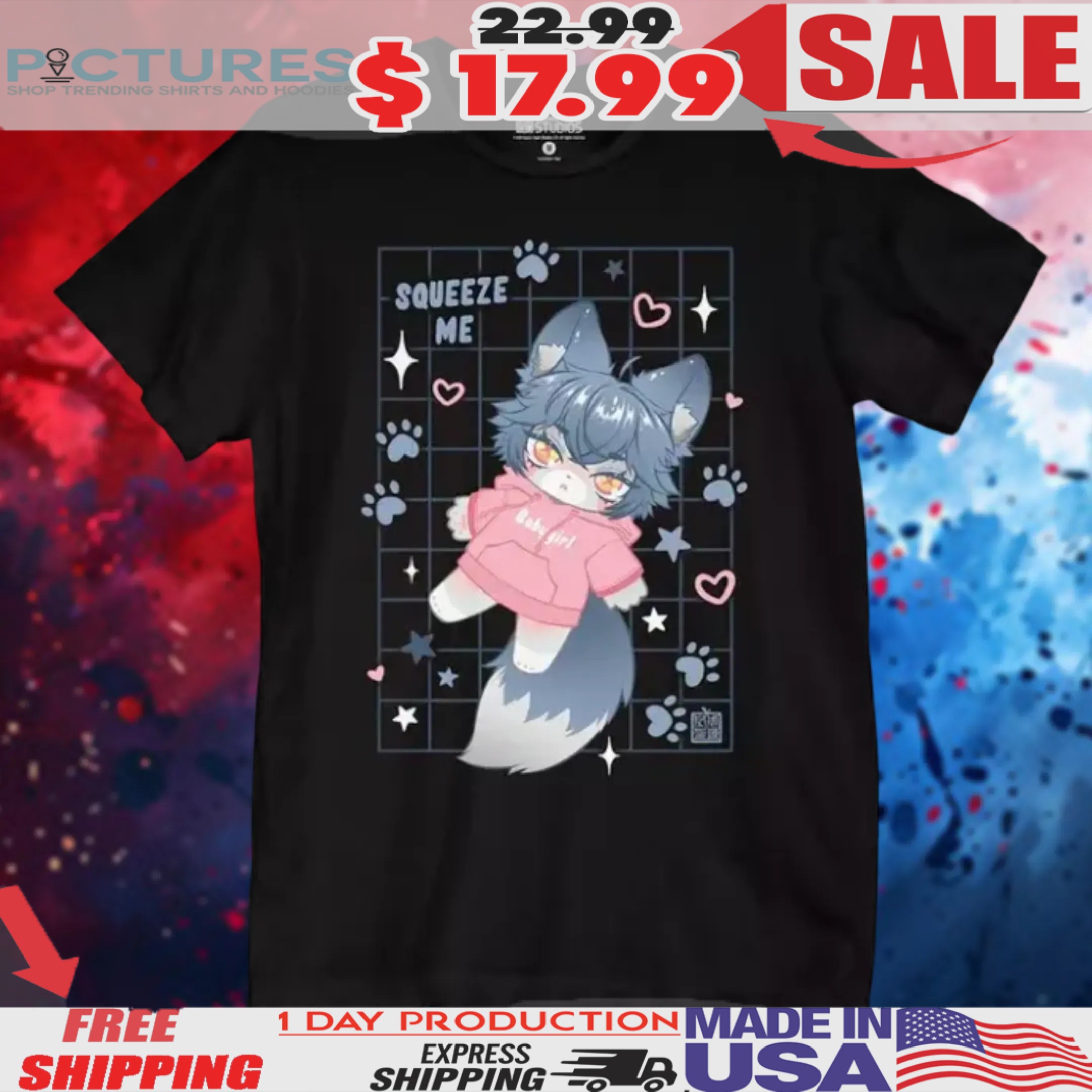 Squeeze Me Wolf Plush Girls Shirt