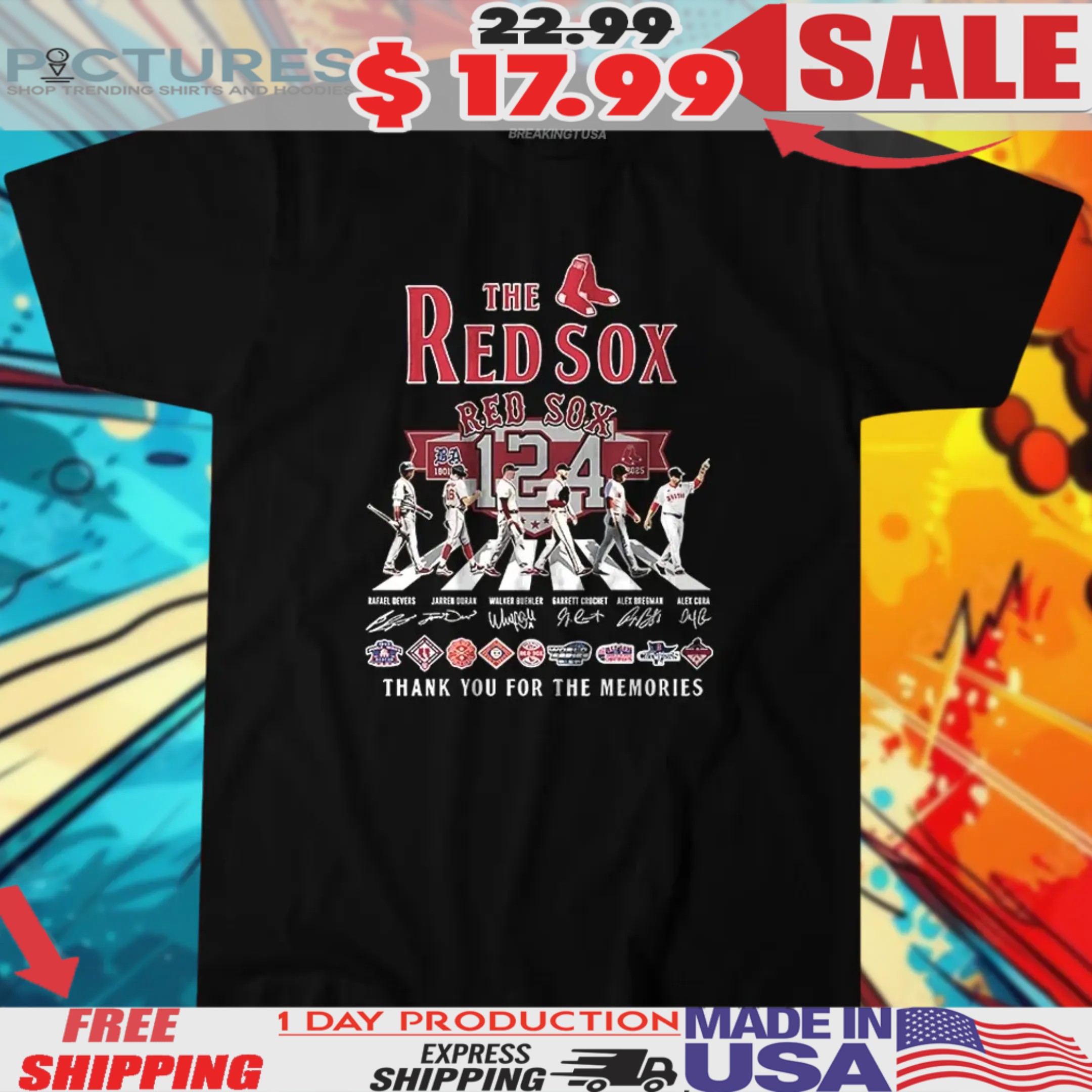The Boston Red Sox Abbey Road 124 Years Thank You For The Memories Signatures Shirt