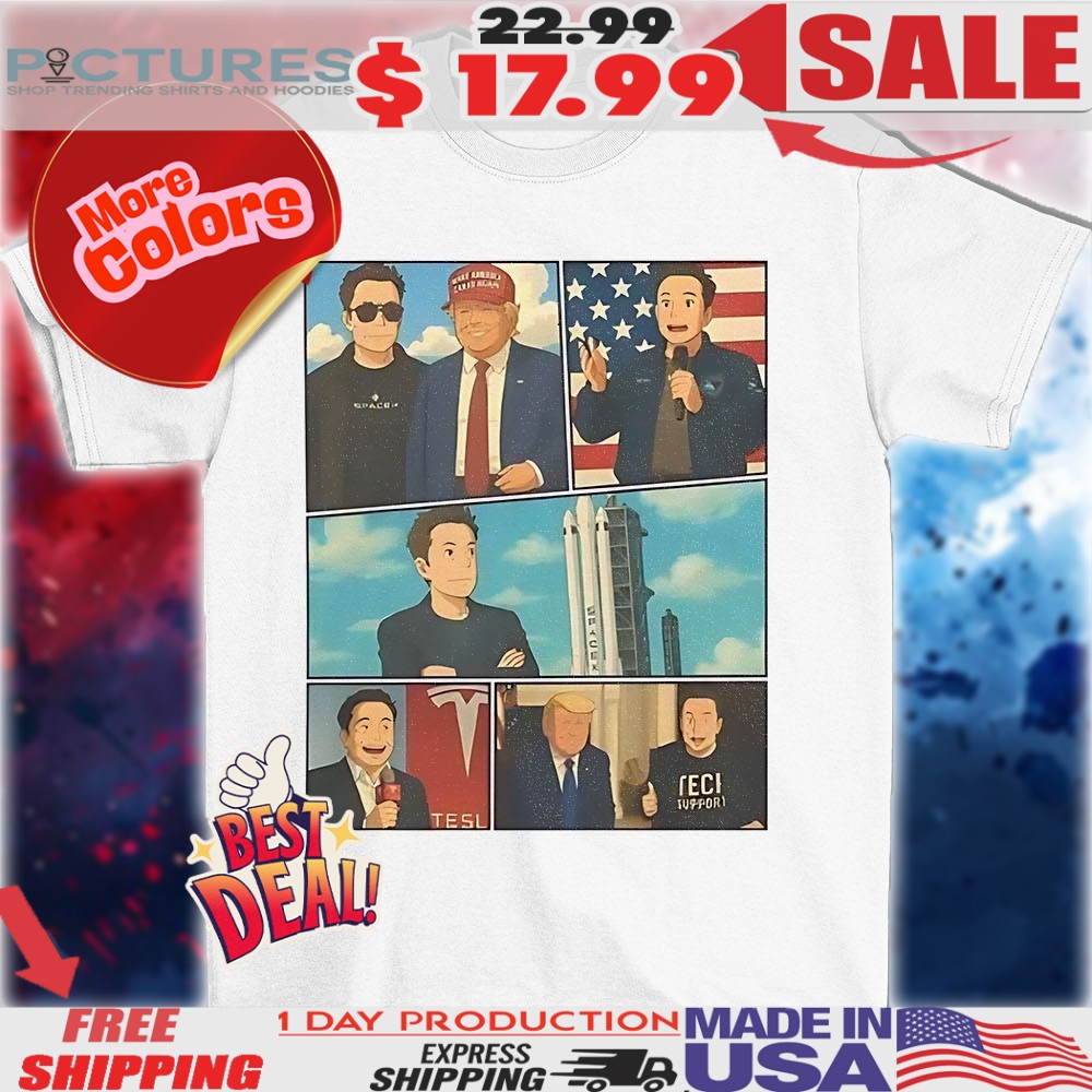 Trump and Elon Musk SpaceX visionary and political encounters vintage cartoon shirt