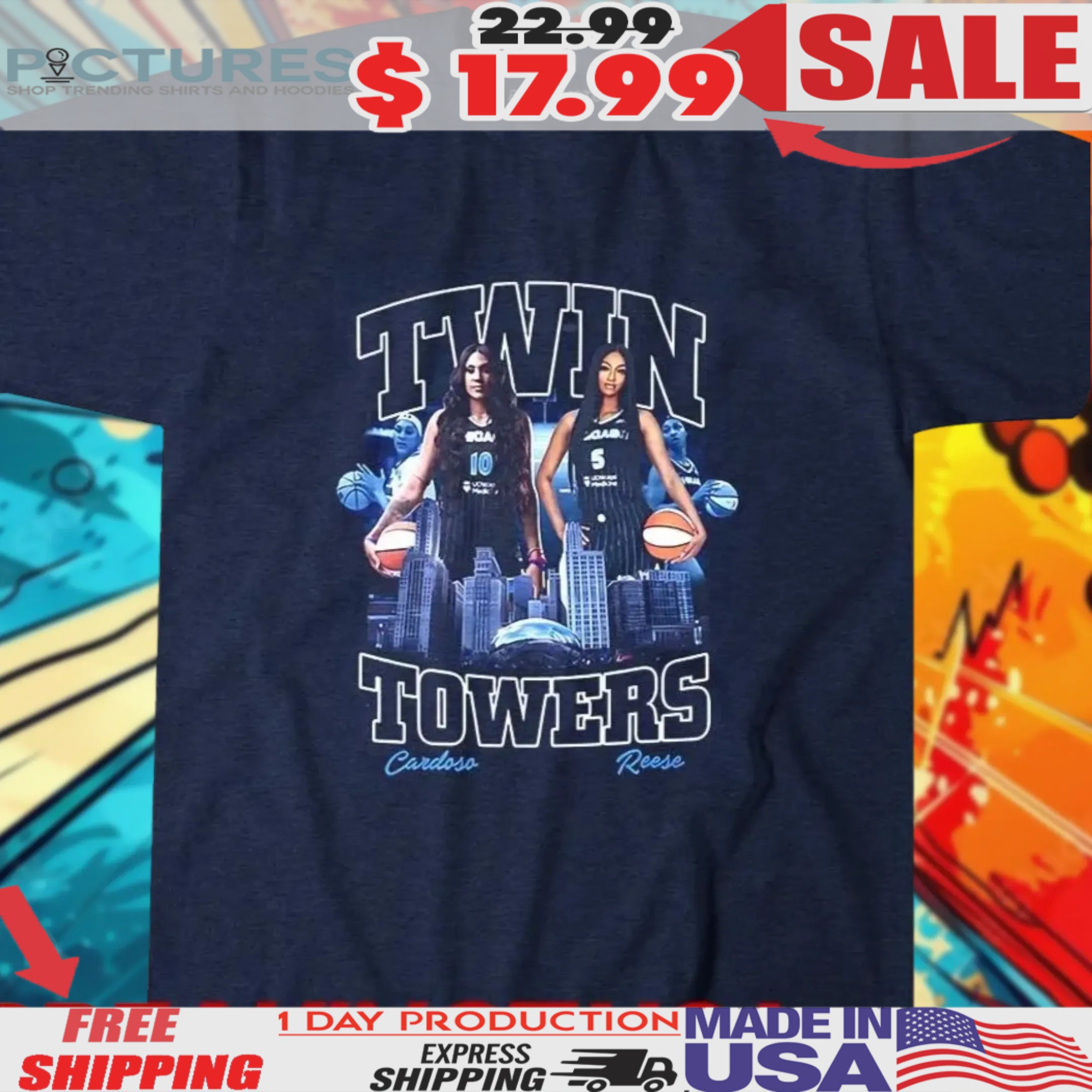 Twin Towers Angel Reese And Kamilla Cardoso Chicago City Skyline Shirt