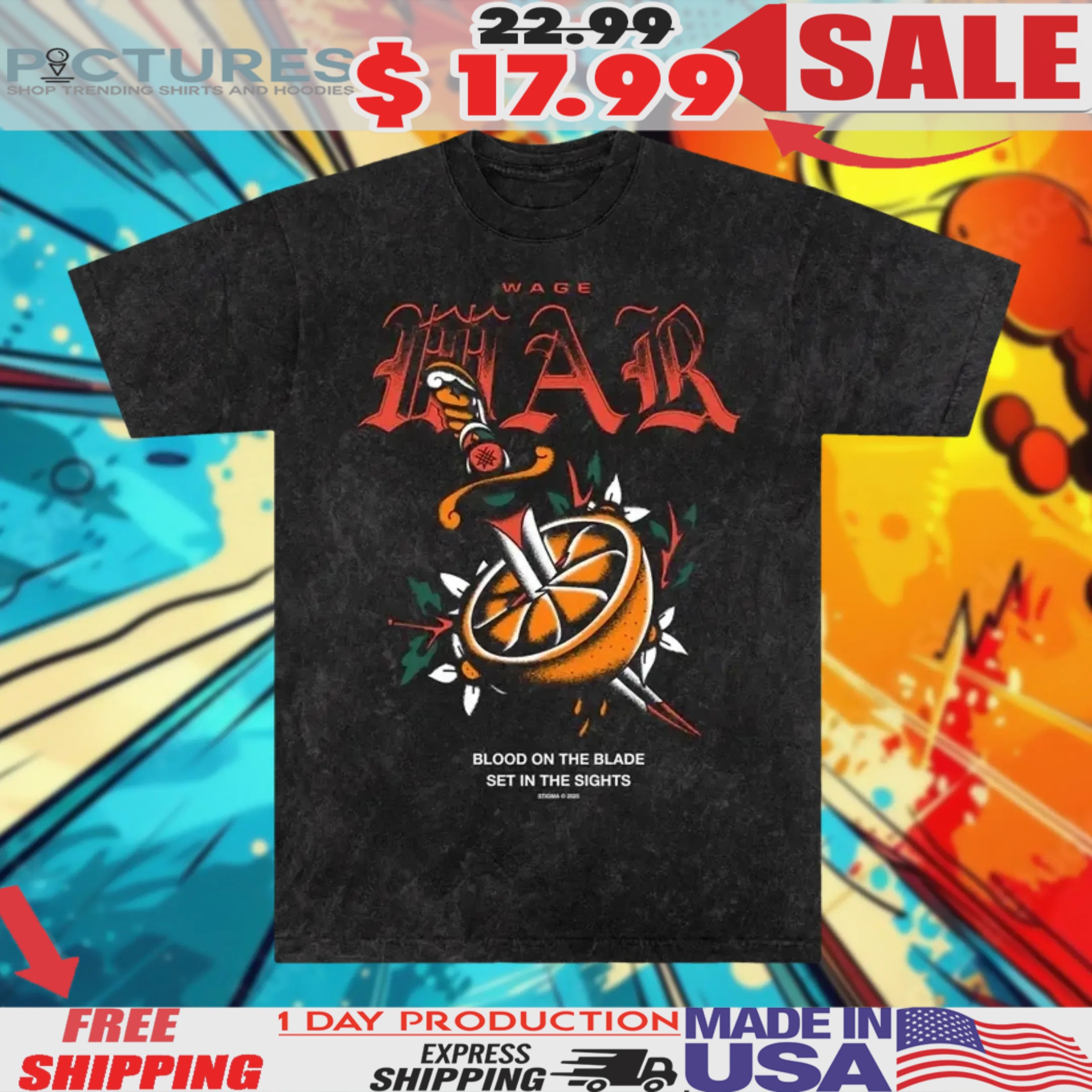 Wage War Blood On The Blade Set In The Sights Orange Knife Shirt