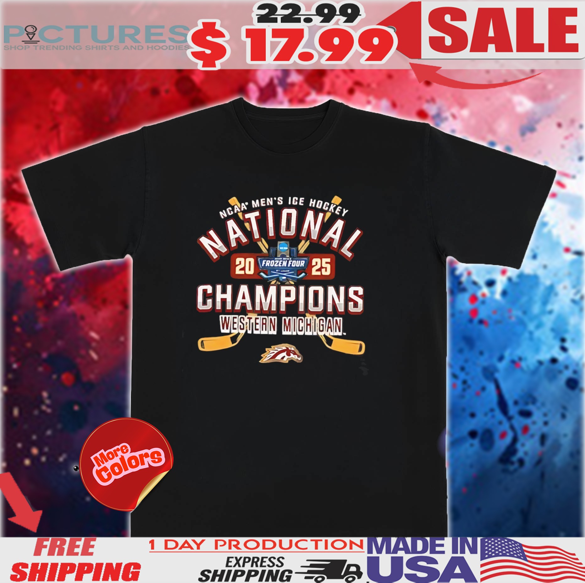 Western Michigan Broncos NCAA Men's Ice Hockey National Champions 2025 Frozen Four Shirt
