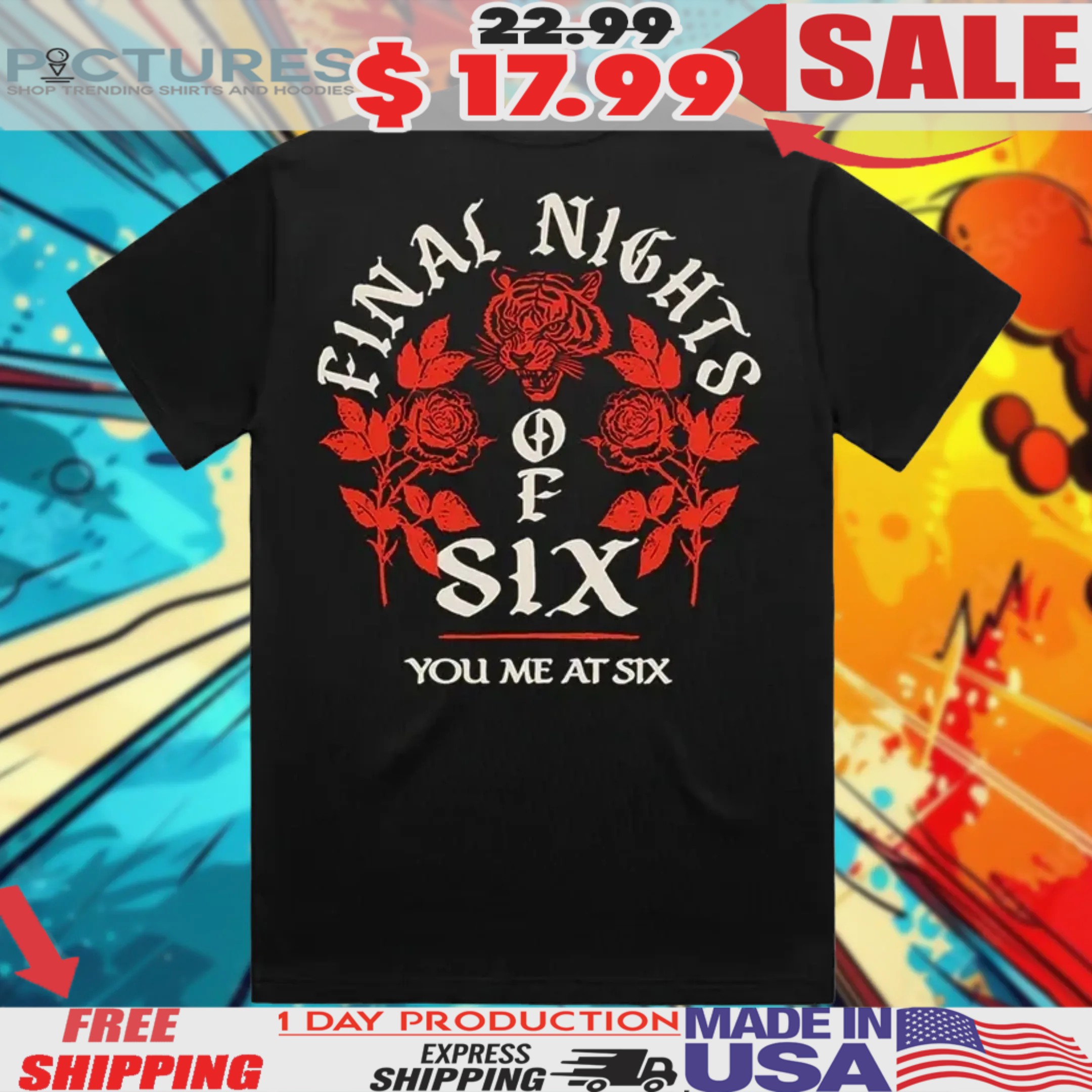You Me At Six Final Nights Of Six Tour 2025 Tiger Rose Shirt