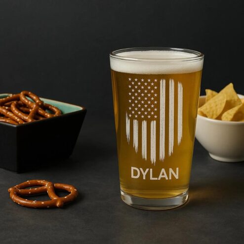 American Flag Custom Name Father's Day Pint Beer Glass