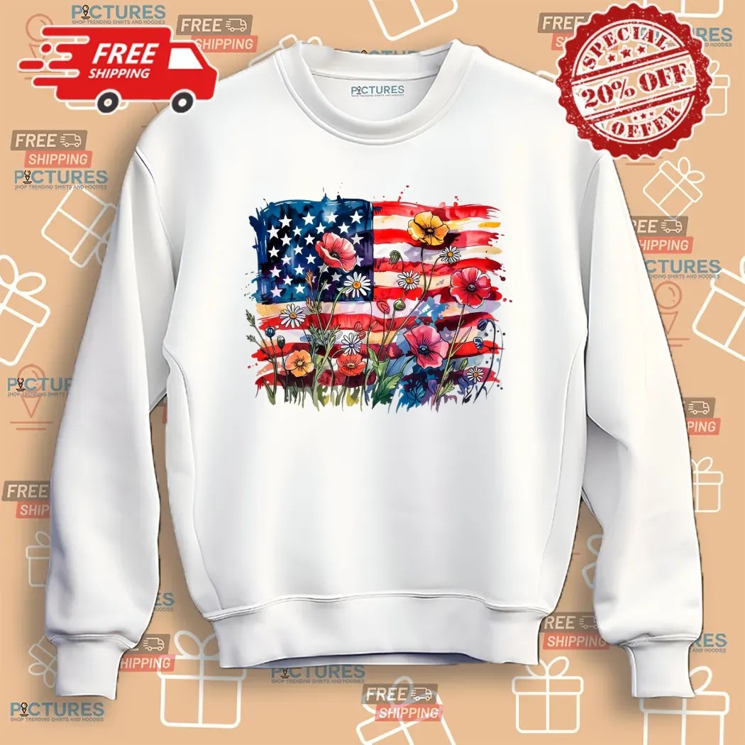 American Flag Floral Patriotic Wildflower Usa T Shirt