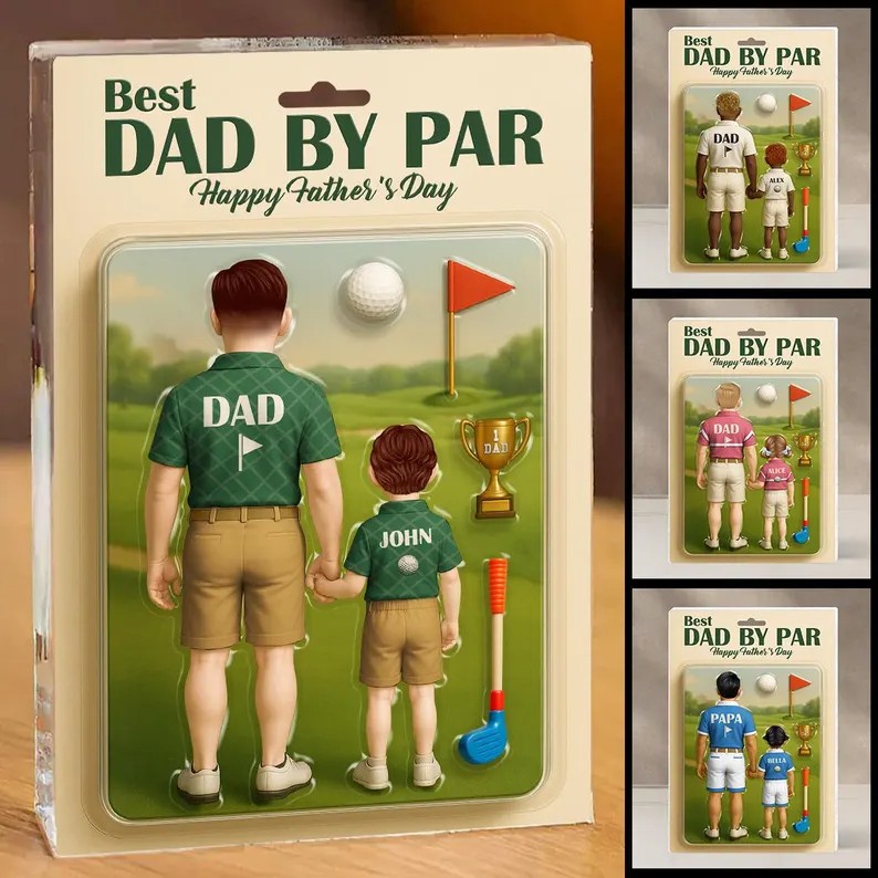 Best Dad By Par Happy Father's Day Golf Custom Figure Acrylic Block Plaque