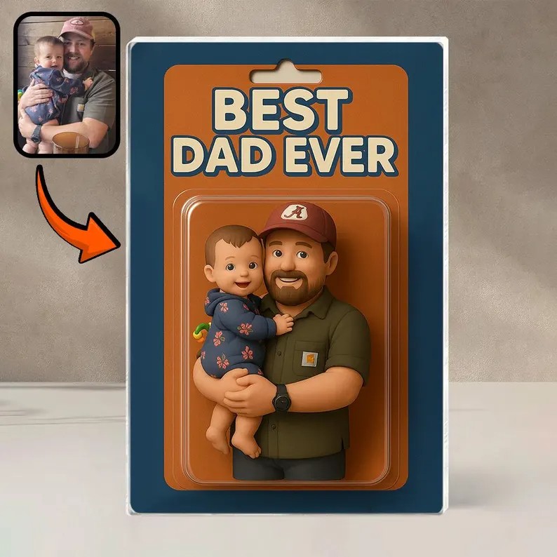 Best Dad Ever Father's Day Custom Photo Dad And Kids Action Figure Acrylic Block