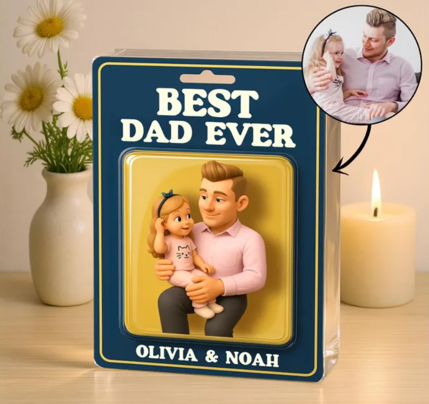 Best Dad Ever Name Personalized Father's Day Gift Figure Acrylic Block Plaque