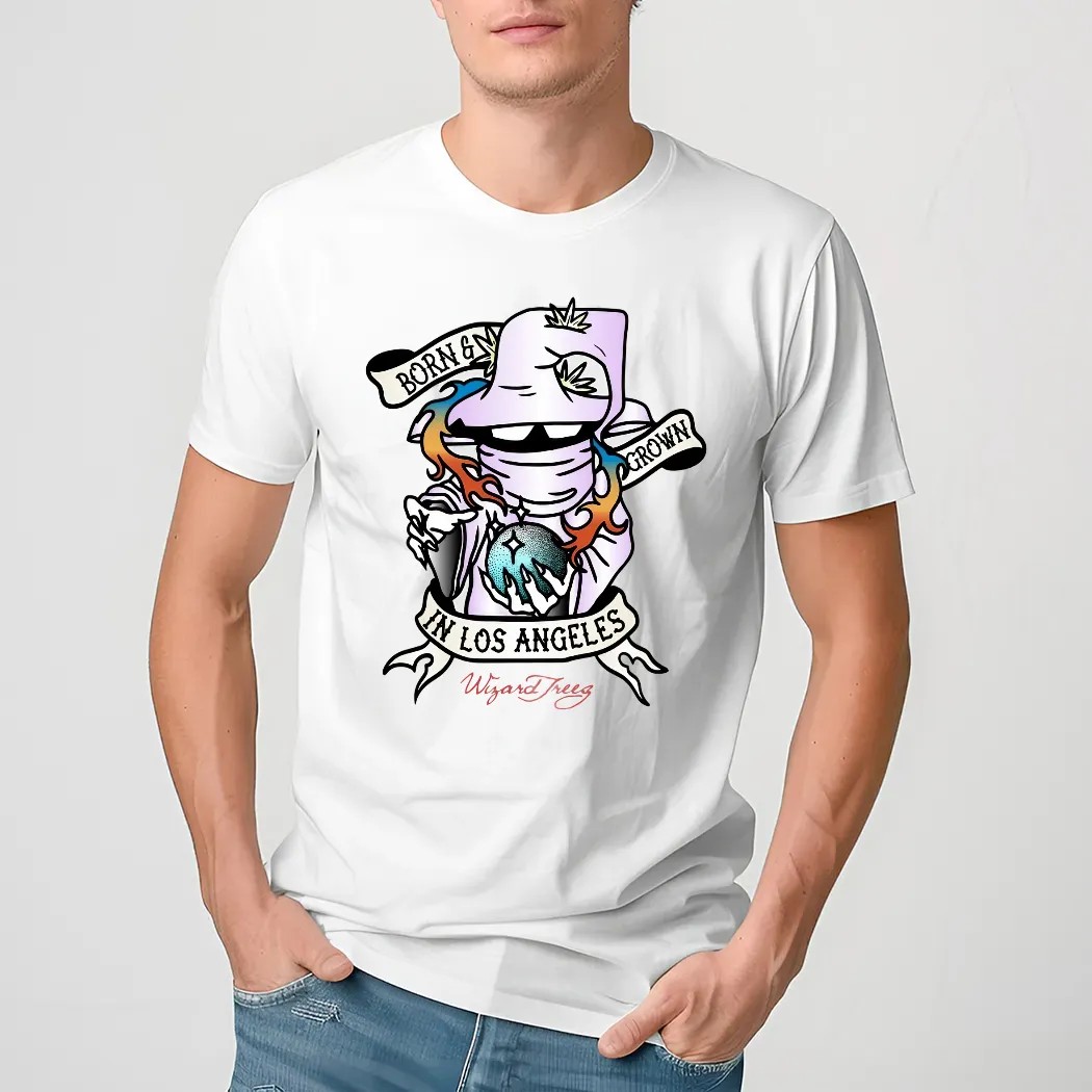 Born & Grown In Los Angeles Globe Cigarettes Tattoo Wizard Trees Shirt