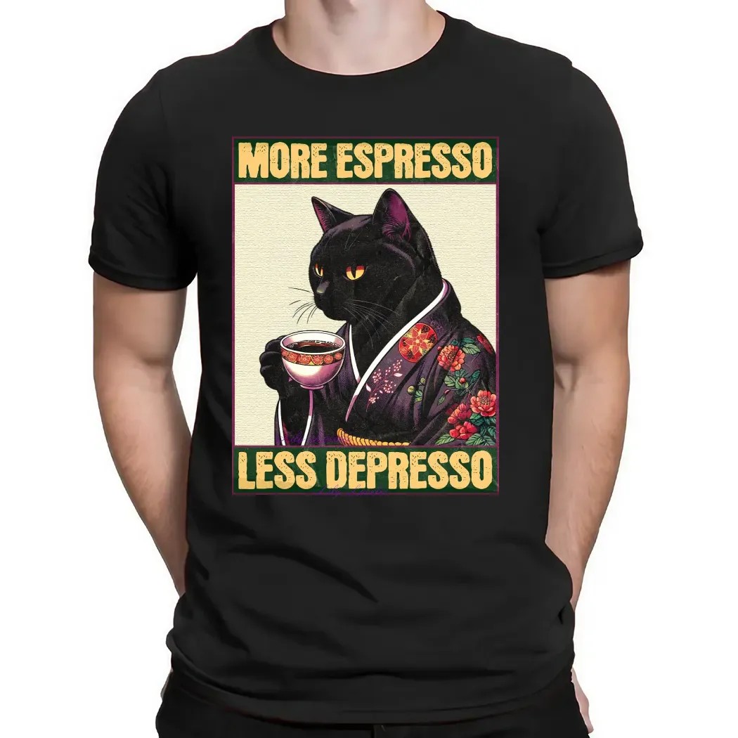 Cat Drinking Coffee More Espresso Less Depresso Meme T Shirt