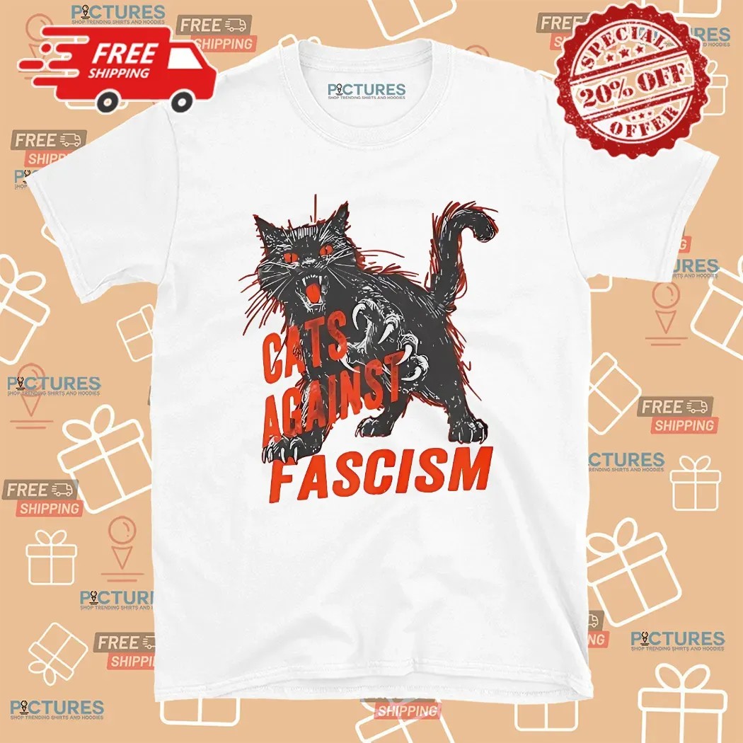 Cats Against Fascism Black Cat T Shirt