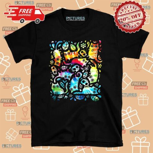 Colorful Cats And Skulls Nine Lives T Shirt