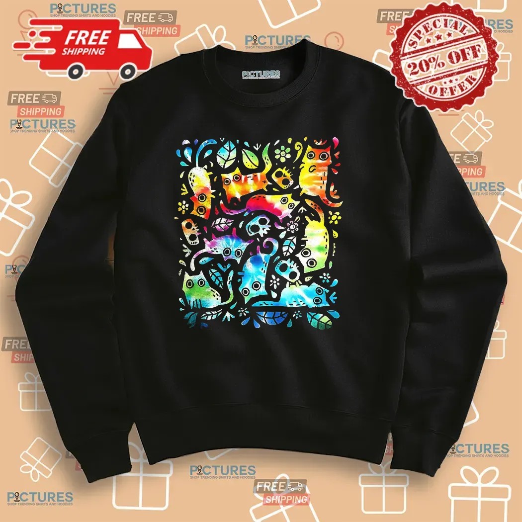 Colorful Cats And Skulls Nine Lives T Shirt