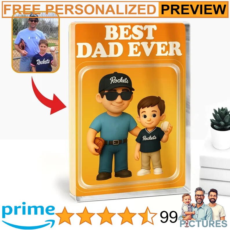 Daddy And Me Personalized Photo Father's Day Action Figure Acrylic Block Plaque Daddy And Me Personalized Photo Father's Day Action Figure Acrylic Block Plaque