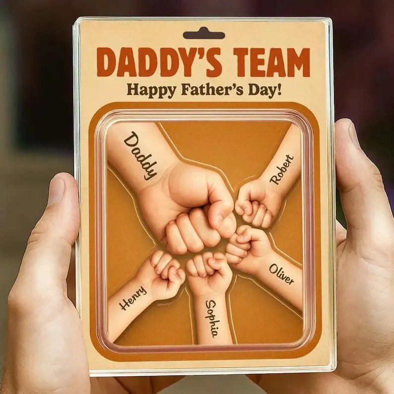 Daddy Team Fist Bump Happy Father's Day Custom Figure Personalized Acrylic Block Plaque