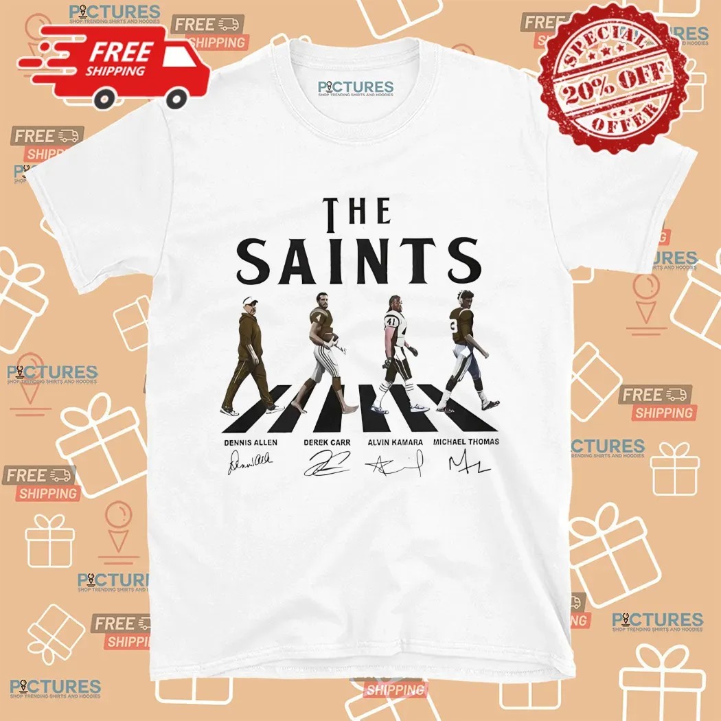 Derek Carr, Dennis Allen, Alvin Kamara, Michael Thomas New Orleans Saints Football Walking Abbey Road Signatures Shirt