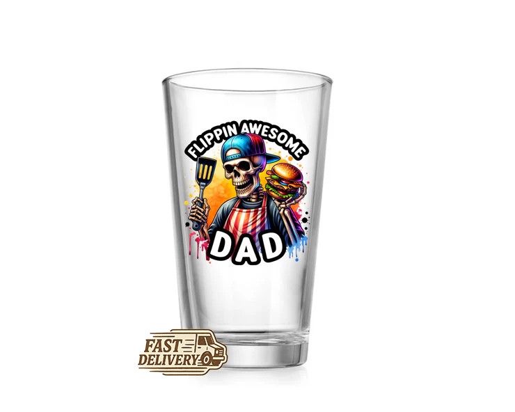 Flippin Awesome Dad Skull Hamburger Custom Father's Day Pint Beer Glass