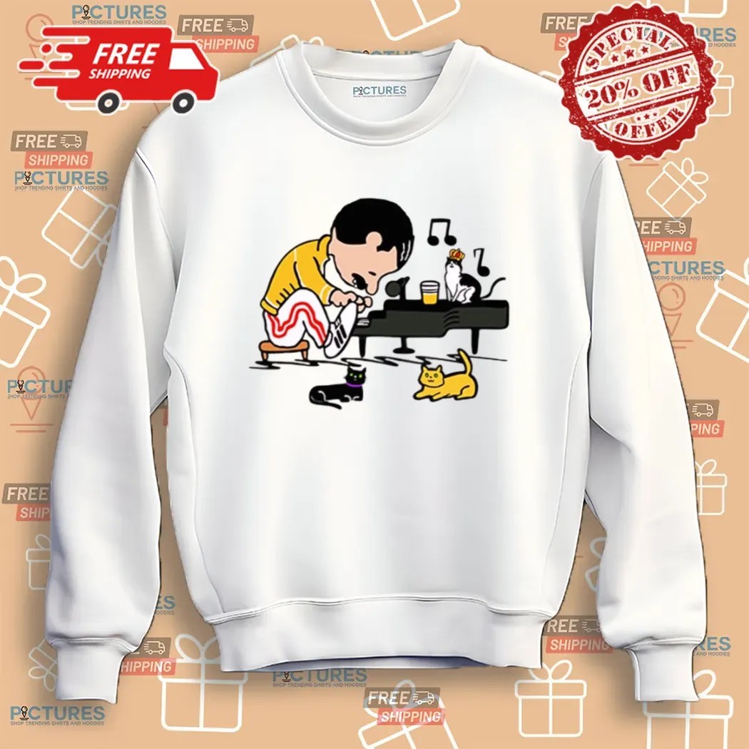 Freddie Mercury In The Form Of Schroeder Peanuts Playing Piano Cartoon T Shirt