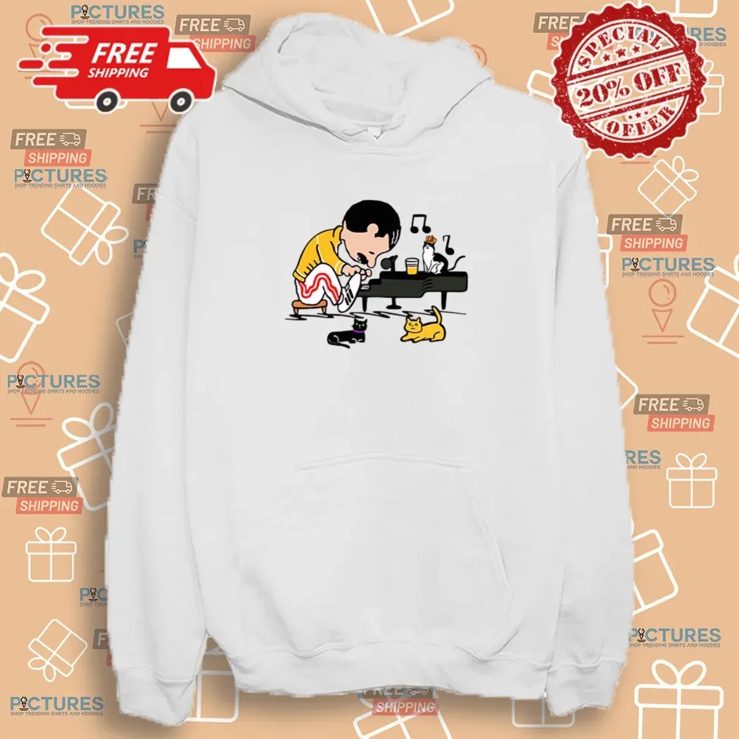 Freddie Mercury In The Form Of Schroeder Peanuts Playing Piano Cartoon T Shirt