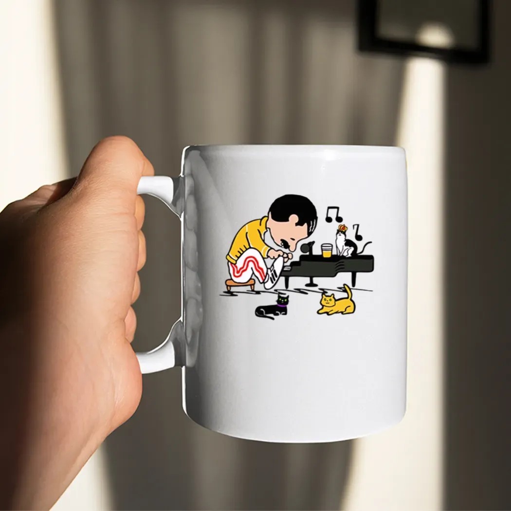 Freddie Mercury In The Form Of Schroeder Peanuts Playing Piano Cartoon T Shirt