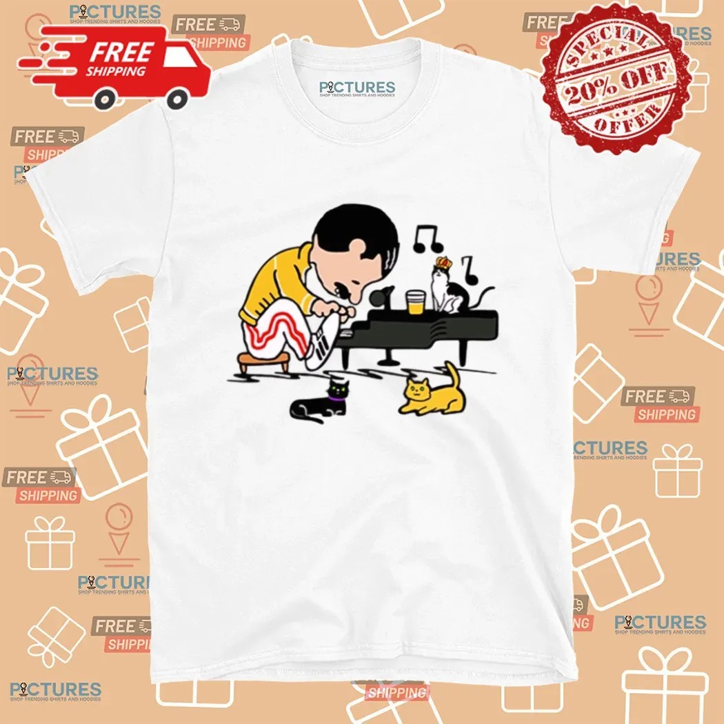 Freddie Mercury In The Form Of Schroeder Peanuts Playing Piano Cartoon T Shirt