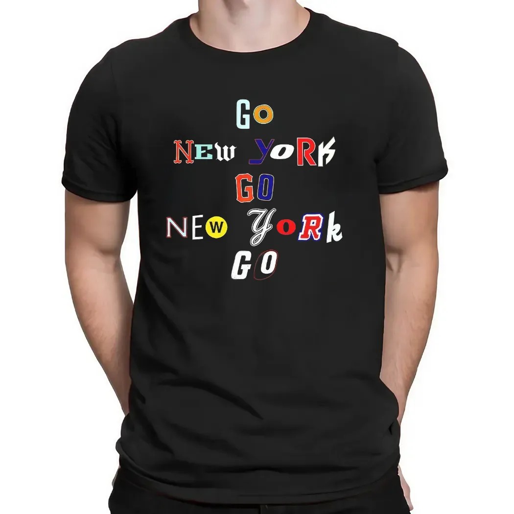 Go New York Hockey Logo Ransom Note Typography T Shirt