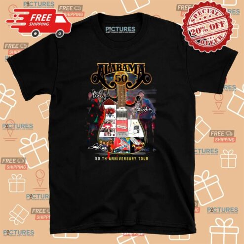 Guitar Alabama Band 50th Anniversary Tour Signatures T Shirt
