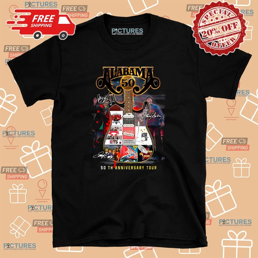Guitar Alabama Band 50th Anniversary Tour Signatures T Shirt