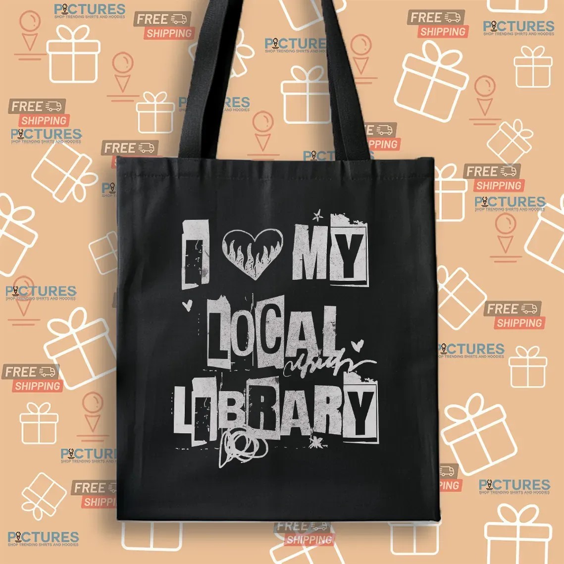 I Love My Local Library Girls Ransom Note-style lettering T Shirt