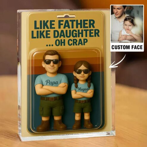 Like Father Like Daughter Father's Day Custom Photo Dad And Kids Figure Acrylic Block Plaque