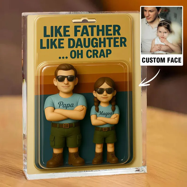 Like Father Like Daughter Father's Day Custom Photo Dad And Kids Figure Acrylic Block Plaque