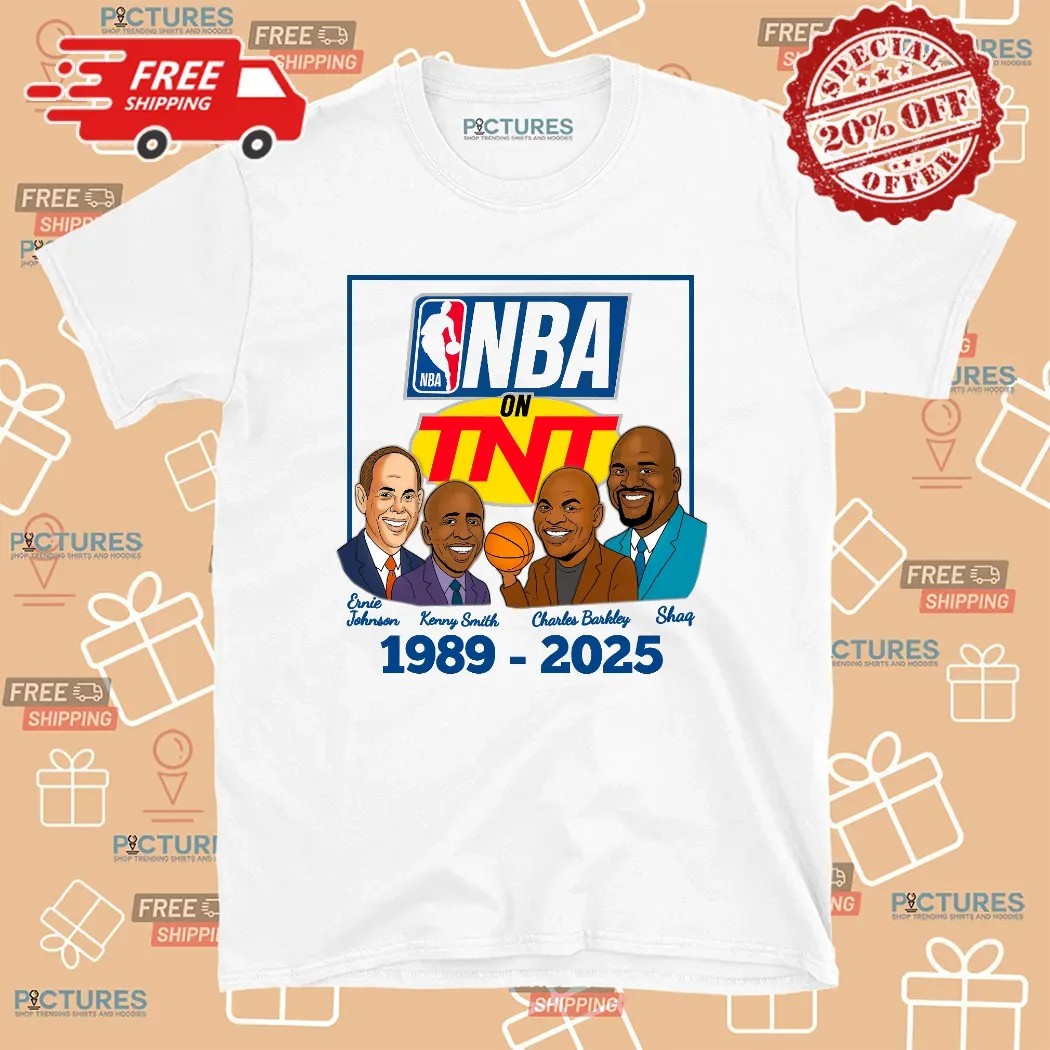 NBA on TNT broadcast team of Ernie Johnson, Kenny Smith, Charles Barkley, and Shaquille O'Neal 1989 2025 T Shirt