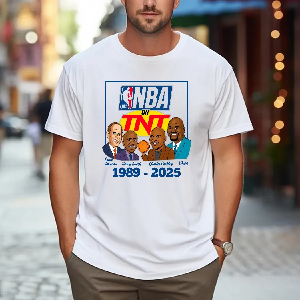 NBA on TNT broadcast team of Ernie Johnson, Kenny Smith, Charles Barkley, and Shaquille O'Neal 1989 2025 T Shirt