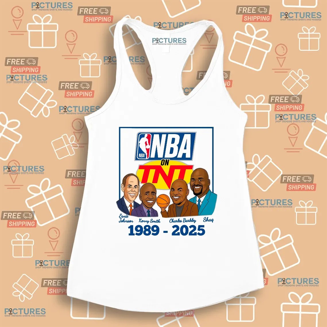 NBA on TNT broadcast team of Ernie Johnson, Kenny Smith, Charles Barkley, and Shaquille O'Neal 1989 2025 T Shirt