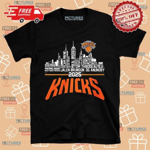 New York Knicks Skyline City Jalen Brunson Og Anunoby Coach Tom Thibodeau 2025 Shirt