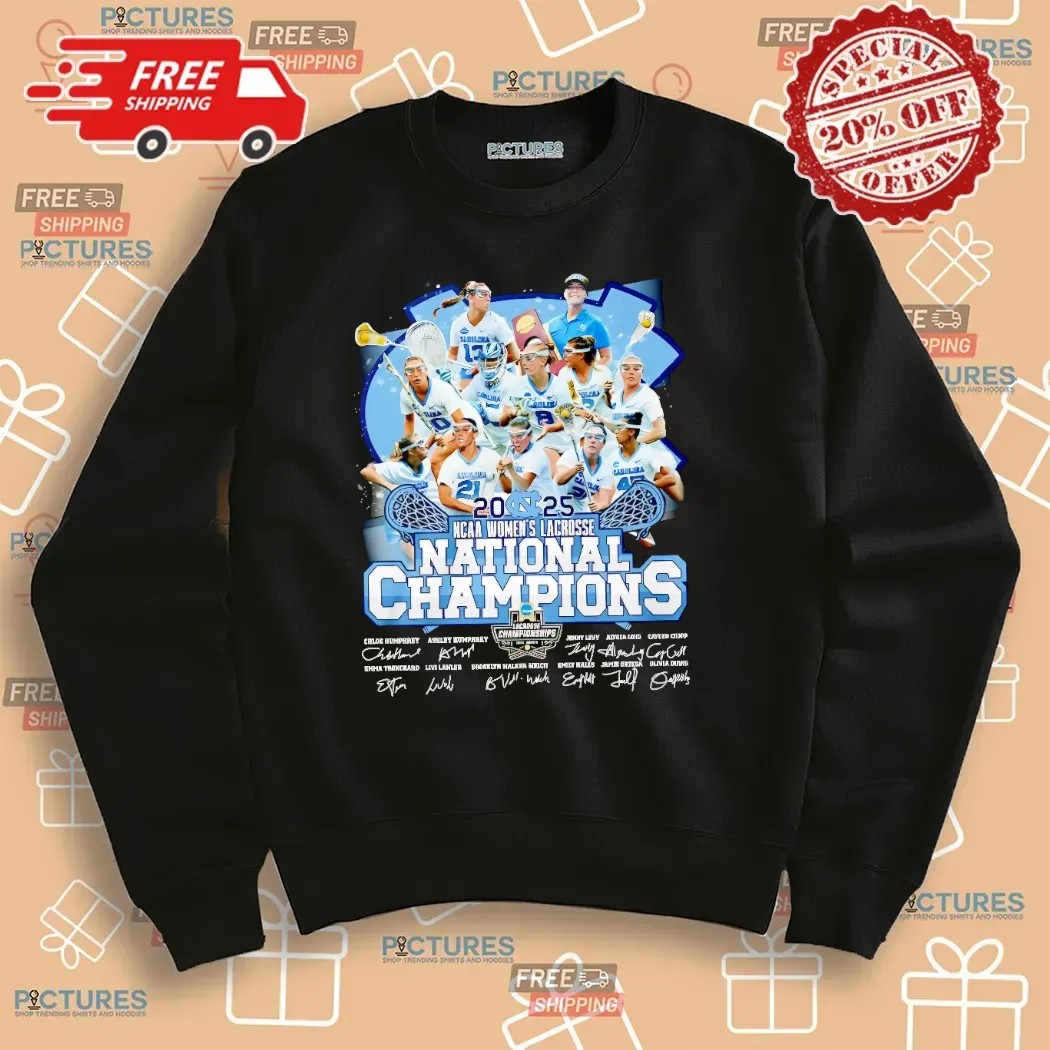 North Carolina Tar Heels 2025 Women’s Lacrosse National Champions Signature T Shirt