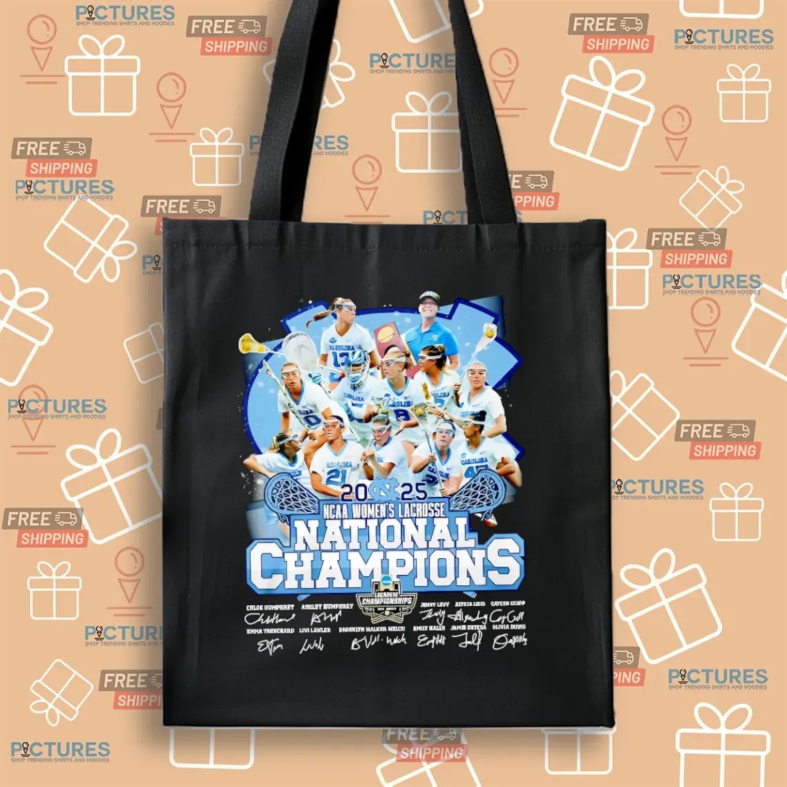 North Carolina Tar Heels 2025 Women’s Lacrosse National Champions Signature T Shirt